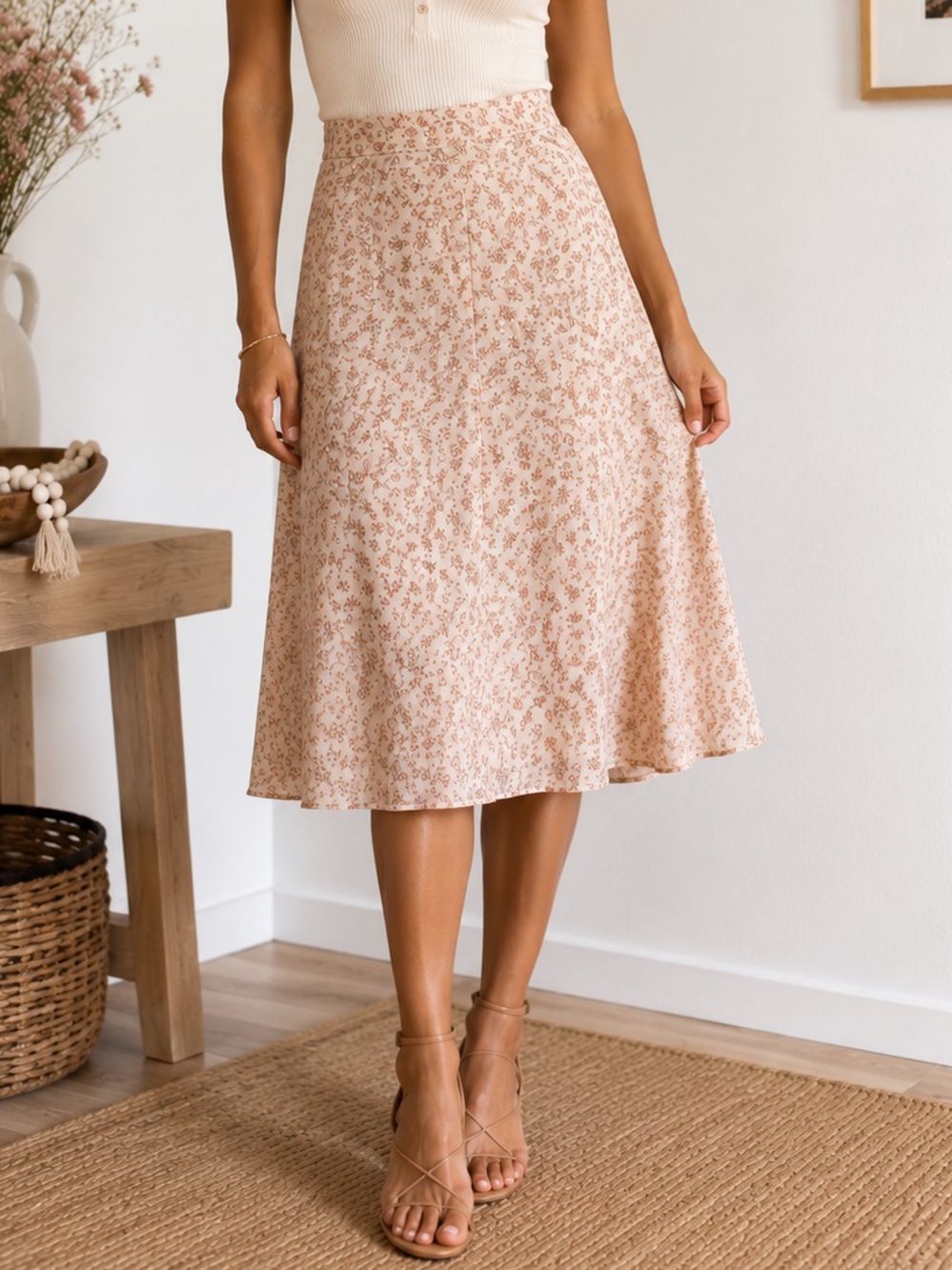 Altar’d State Ditsy Floral Midi Skirt Blush Pink Cottagecore Size